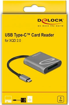 Lexues kartelash DeLOCK USB-C për XQD 2.0, 5 Gbit/s, alumin, zi/gri