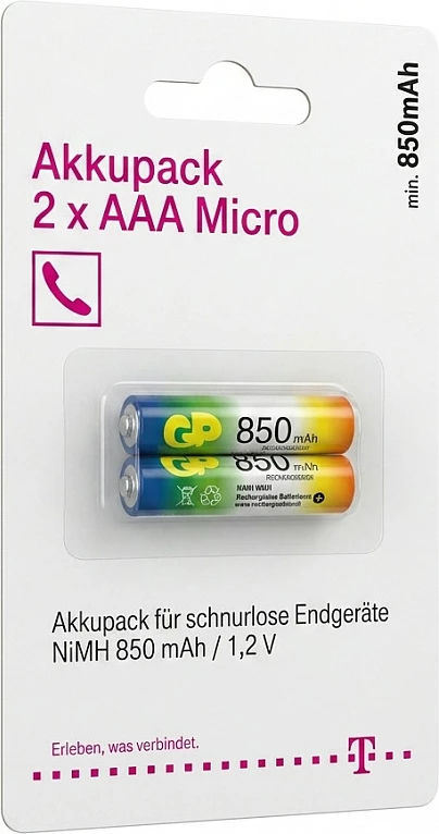 Pako baterish rikarikueshme Telekom 2x AAA 850mAh 1.2V, NiMH