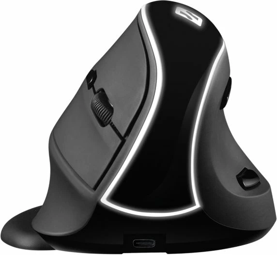 Maus vertikal wireless SANDBERG Wireless Vertical Mouse Pro 630-13, ergonomik, rechargeable, 6 butona, 1000/1200/1600 DPI, USB-A receiver, e zez/gri, set me receiver + kabllo karikimi