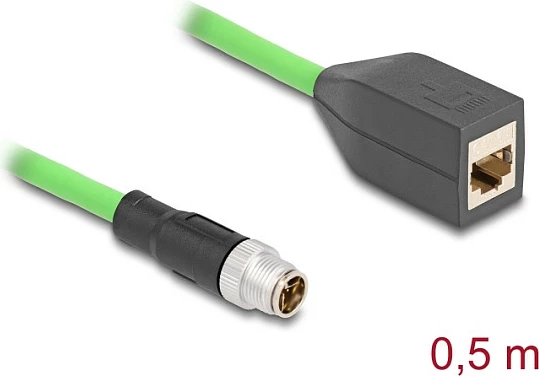 Kabllo industriale Ethernet DeLOCK M12 X-coded 8-pin (mashkull) në RJ45 (femër), PUR/TPU, 0.5 m, e gjelbër