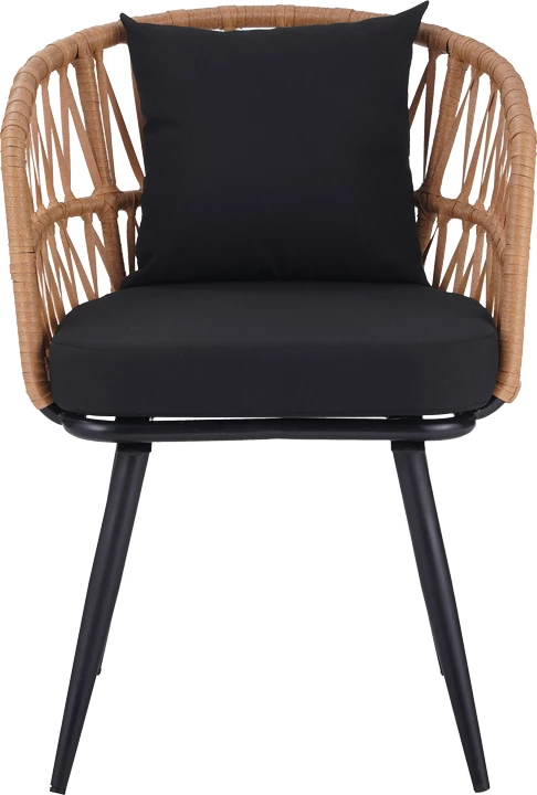 Karrige Naoki Pakoworld pe rattan -metal, përfundim natyral, këmbë/jastëk të zi, 62x60x80cm