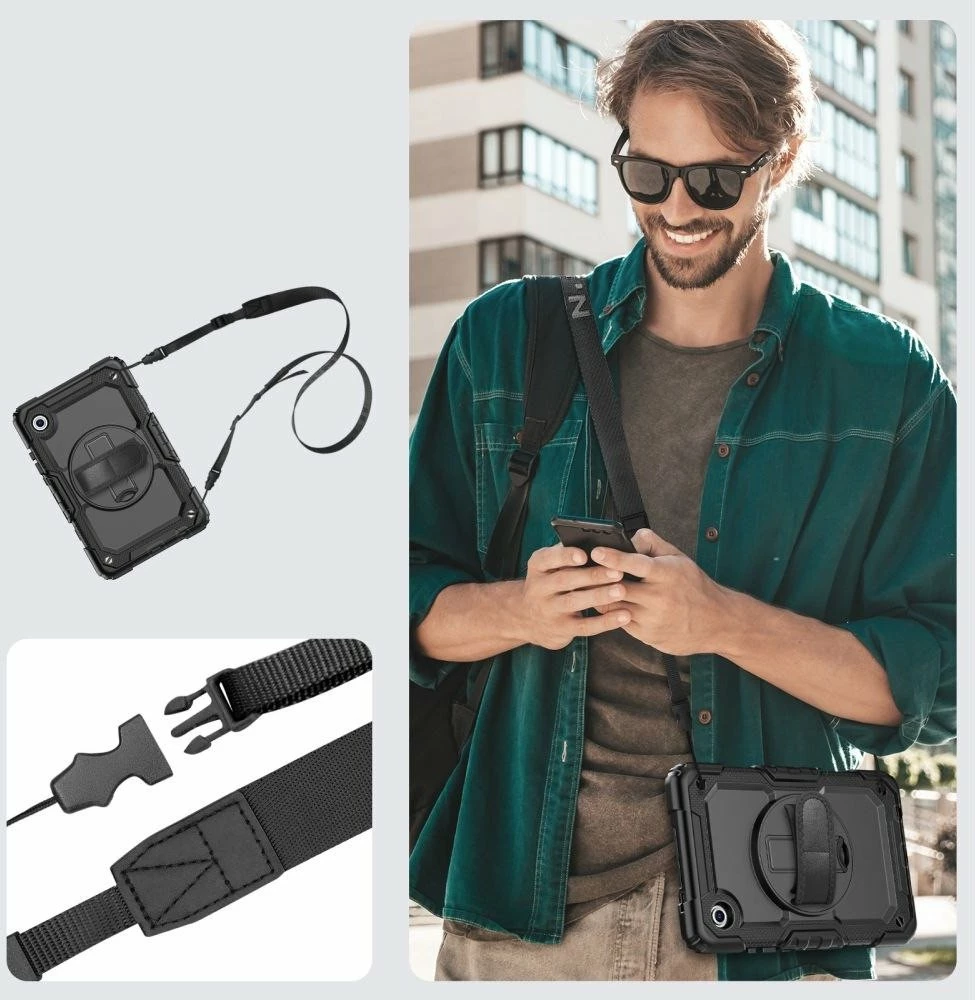 Mbështjellës i fortë për tablet Tech-Protect Solid Samsung Galaxy Tab A9/A11 8.7 (X110/X115/X133/X135), flip, me stand dhe rrip dore, i zi, set me rrip