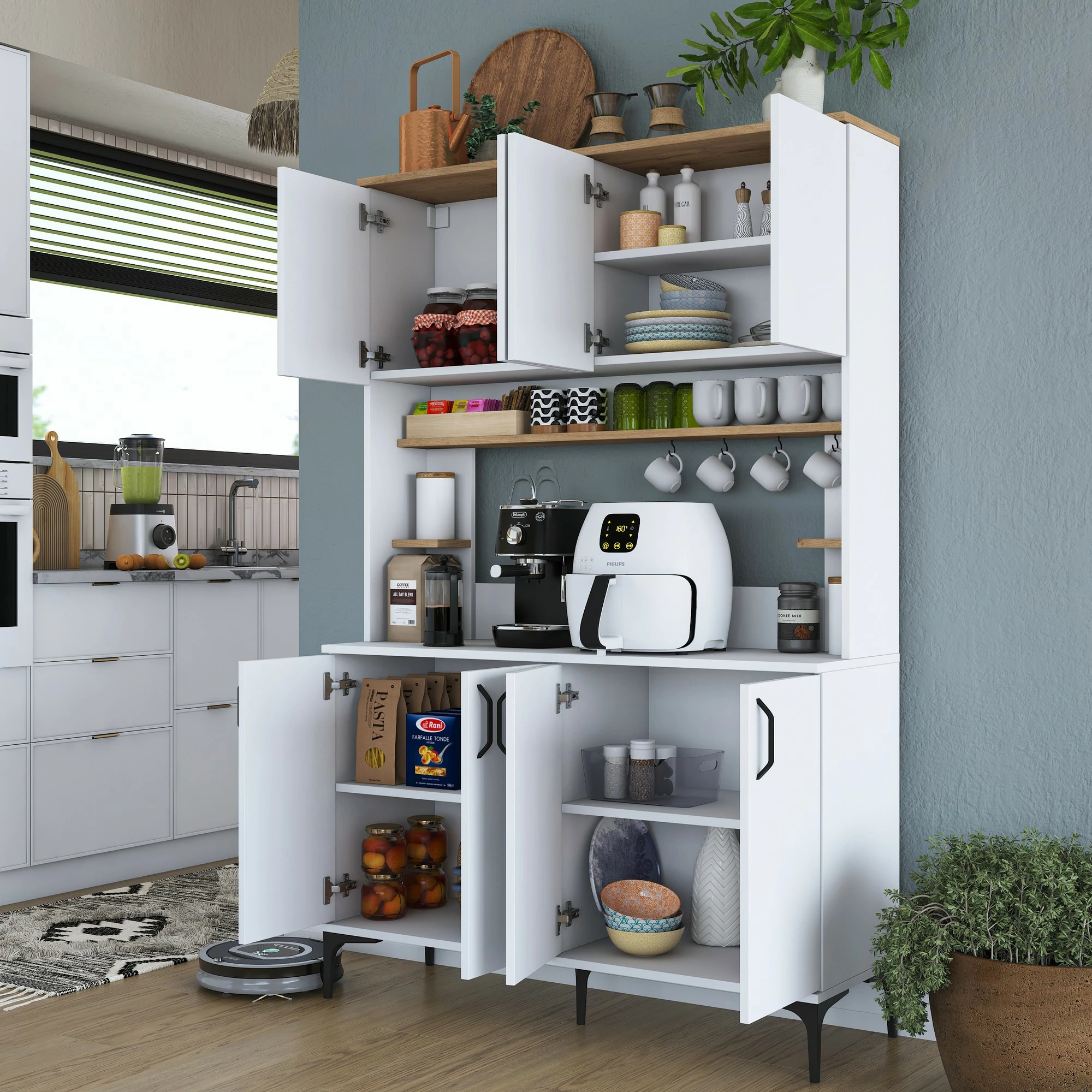 Dollap multifunksional Hanah Home, JE176 - 3291, ngjyrë e bardhë dhe arre