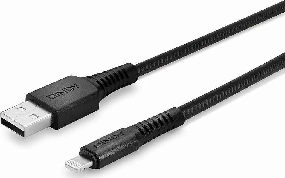 Kabllo USB-A në Lightning Lindy 31290, 0.5 m, e përforcuar, e zezë