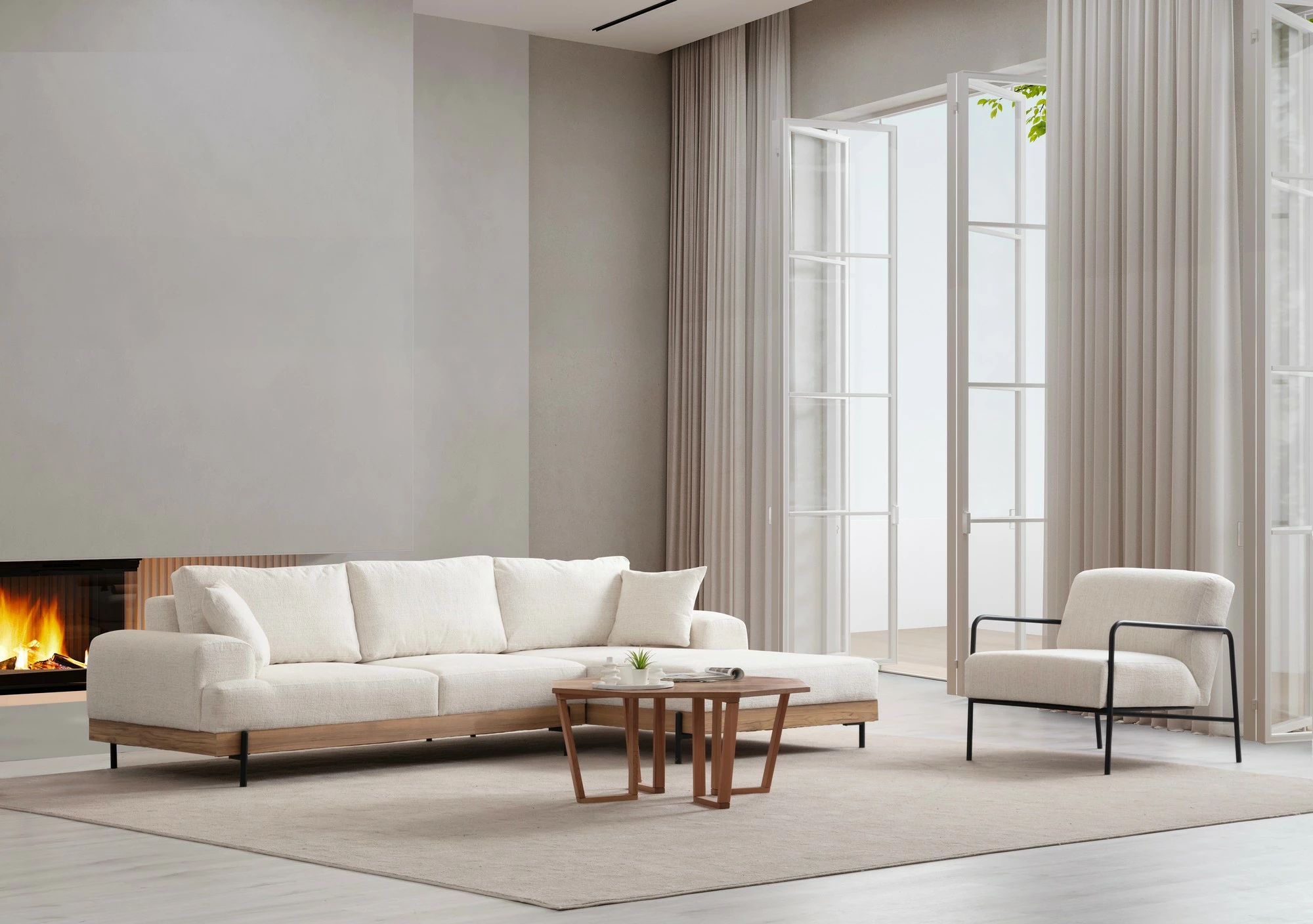 Këndare Atelier del Sofa, Eti Oak, e bardhë, kënd i djathtë