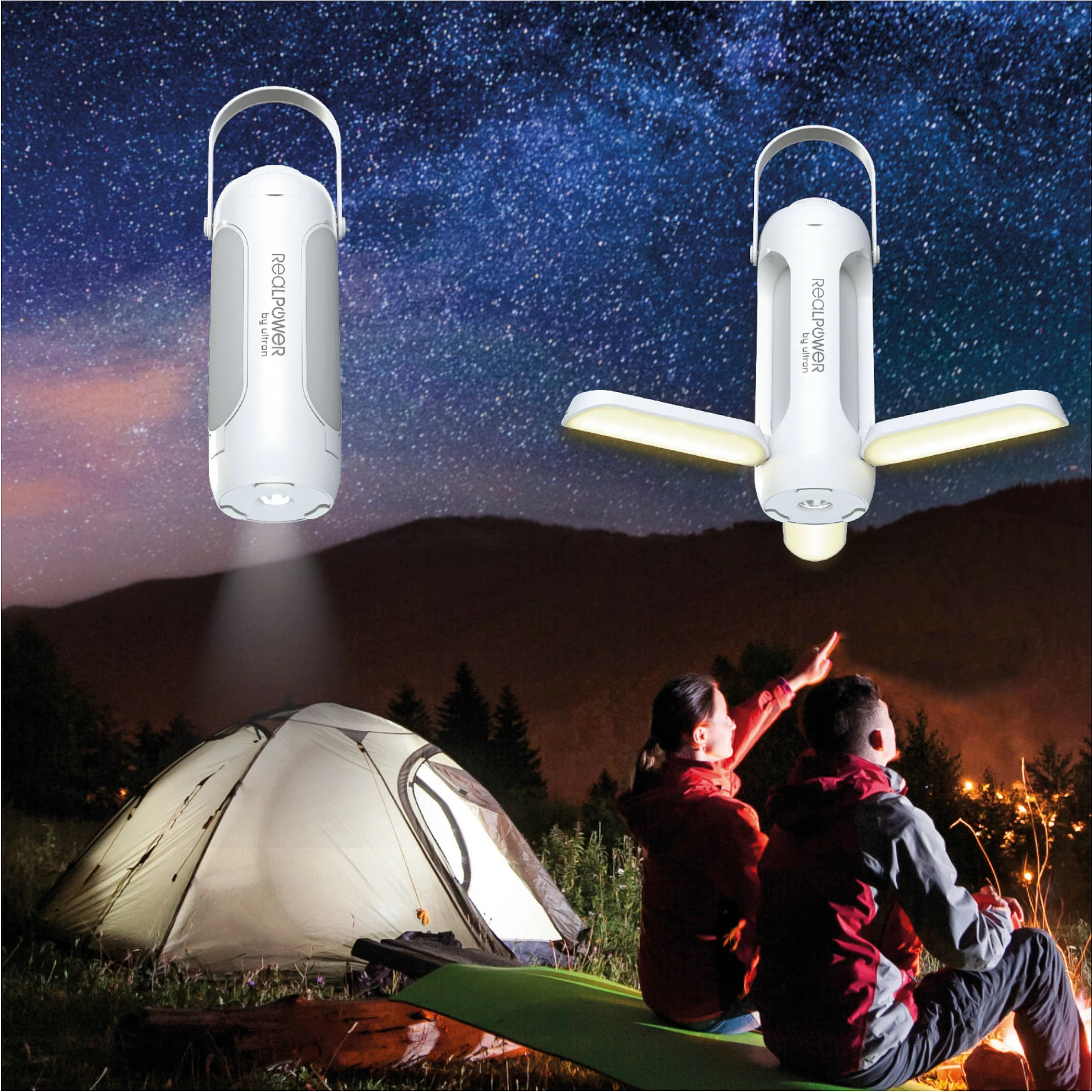 Llambë kampingu LED RealPower 463610, 6000mAh, USB-C, IP44, e bardhë