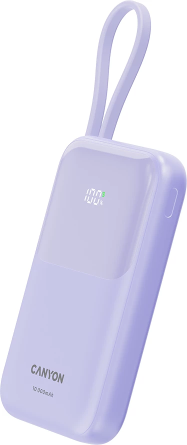 Power bank CANYON OnPower 101 10000 mAh PD 22.5W me kabllo Type-C të integruar, vjollcë