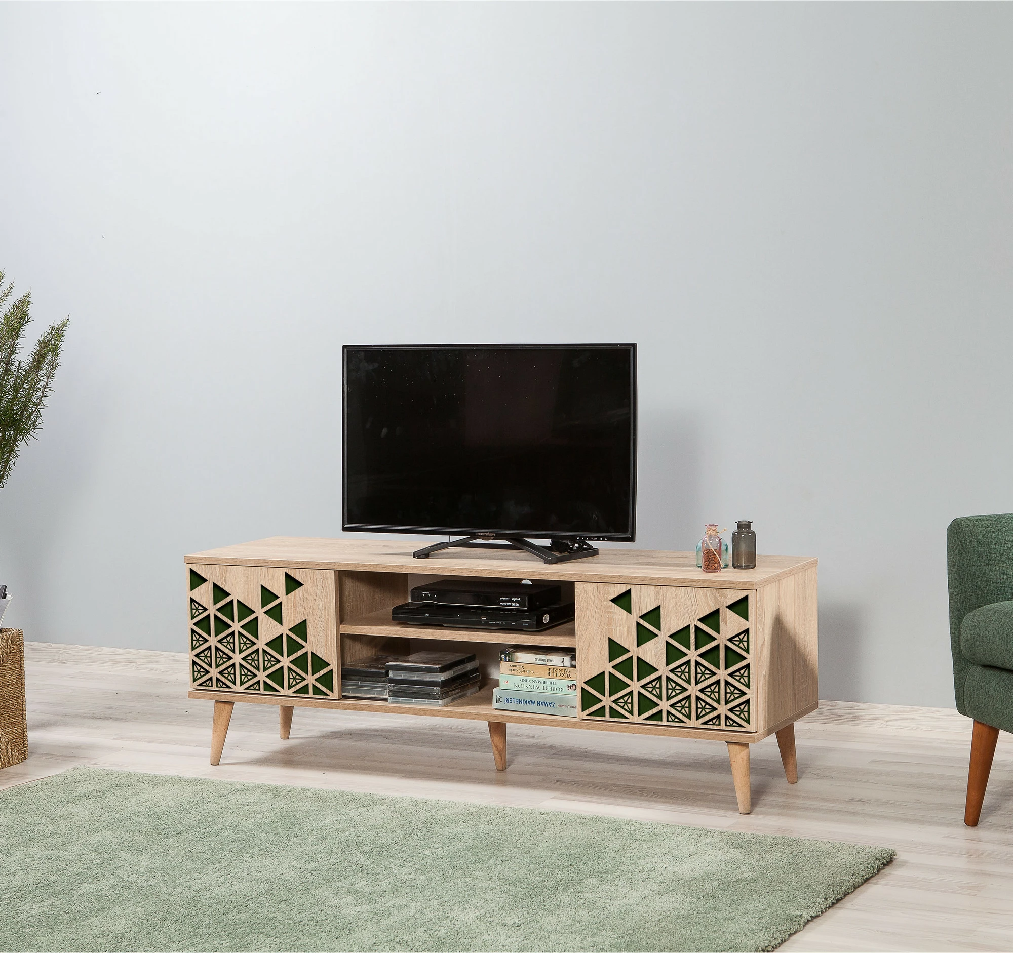 Komodë TV, Skye Decor, Truva-121, ngjyrë lisi Sonoma