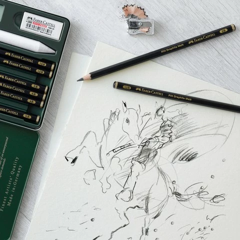 Set lapsa grafiti Faber-Castell Pitt Graphite Matt 11 copë, kuti metali, e zezë