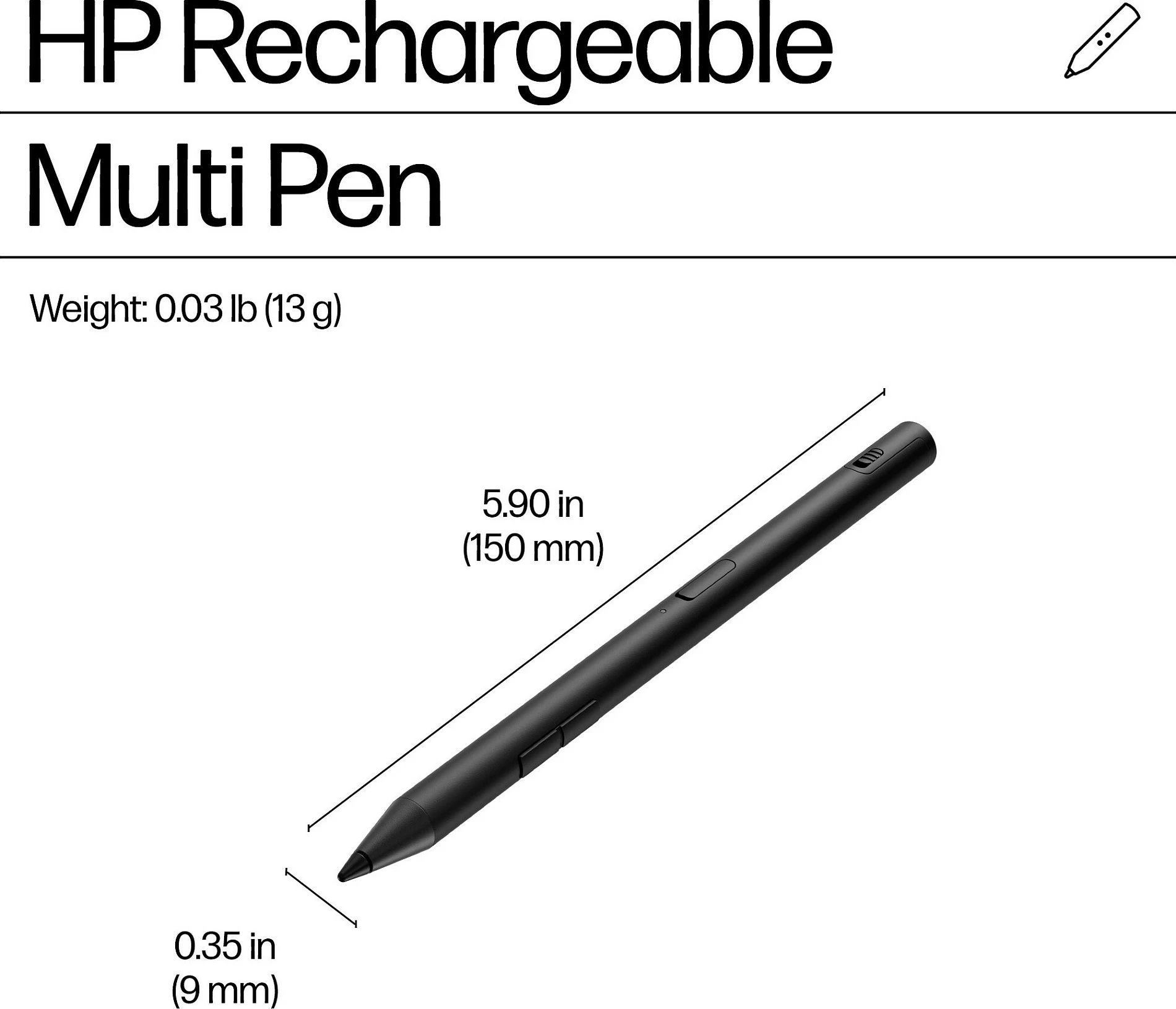 Stilolaps digjital HP 705 Rechargeable Multi Pen, Li-Ion i integrum, për laptop, i zi