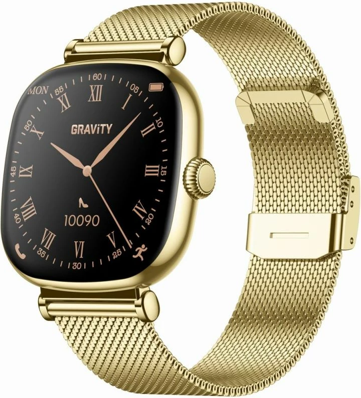 Smartwatch për femra Gravity GT32-1, gold me rrip rezervë rozë