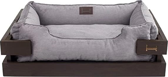 Harley & Cho Shtrati për kafshët "Dreamer Wood" prej druri (L, i kaftë + kadife gri)