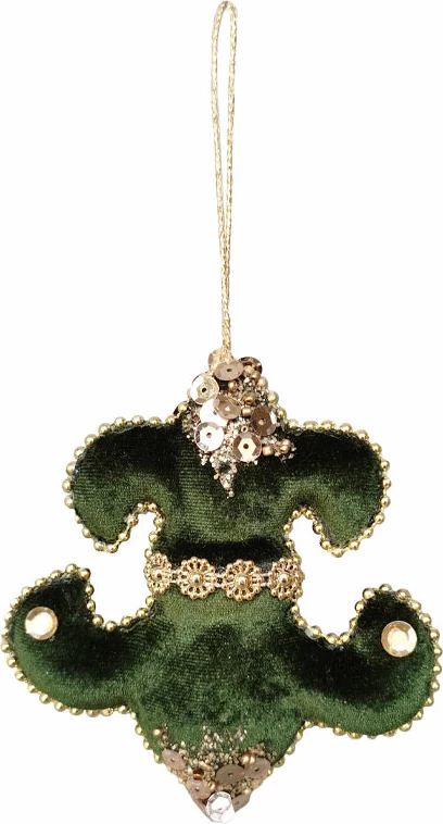 Dekoratë Krishtlindjesh ROYAL TREASURE, kadife e gjelbër, 11x2x11 cm