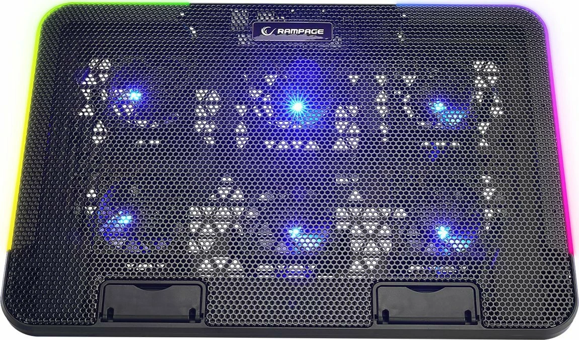 Stendë ftohëse laptopi Rampage Sixpower R9 15.6\", RGB, e rregullueshme, 2x USB 2.0, e zezë