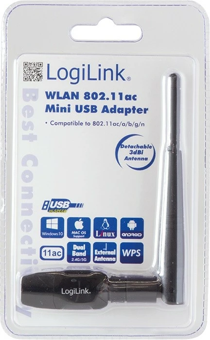 Adapter Wi-Fi LogiLink WL0238, USB 2.0, antenë e jashtme, i zi
