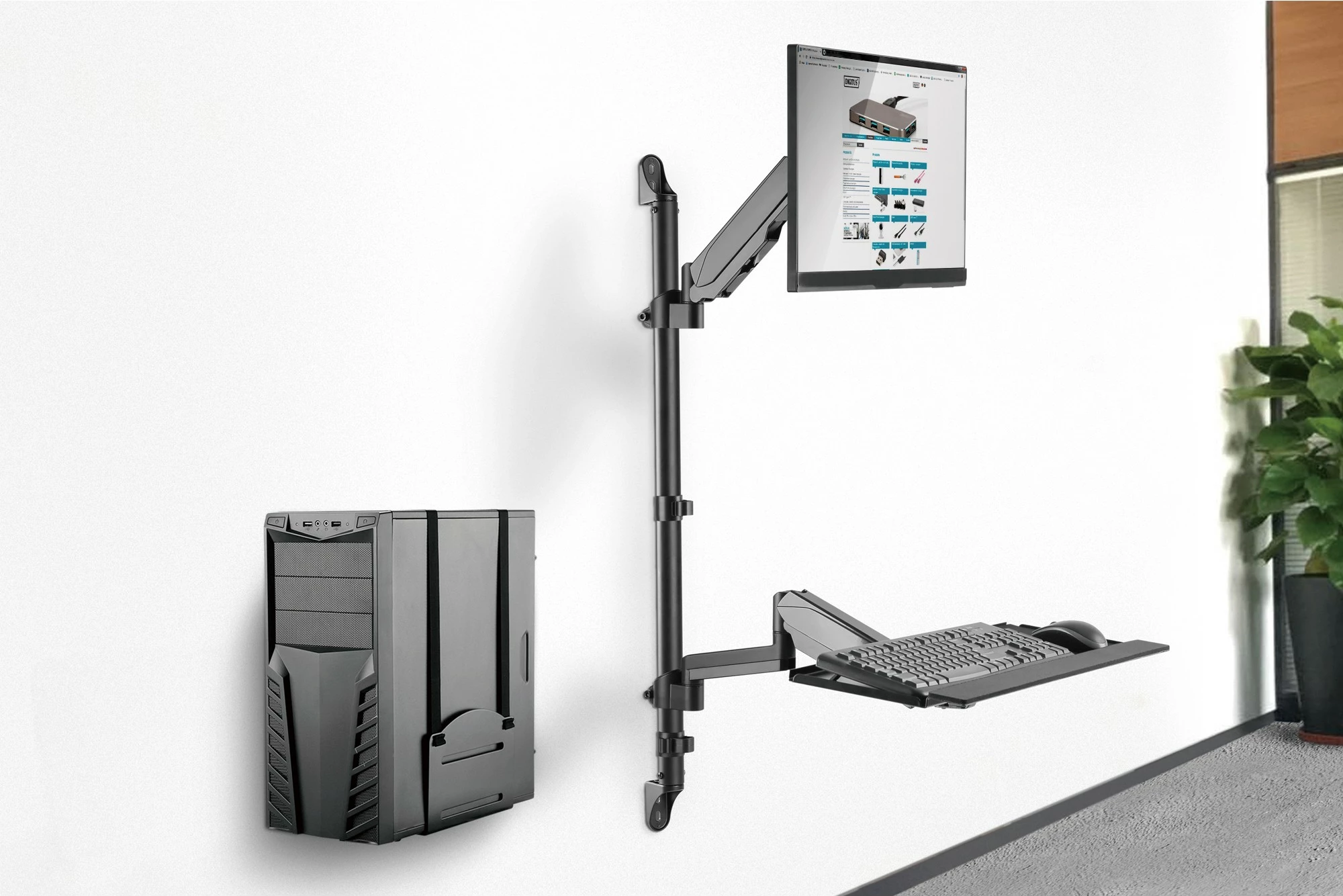 Mbajtës fleksibil muri Digitus, për monitor 17-32", rregullim lartësie, ngjyrë e zezë