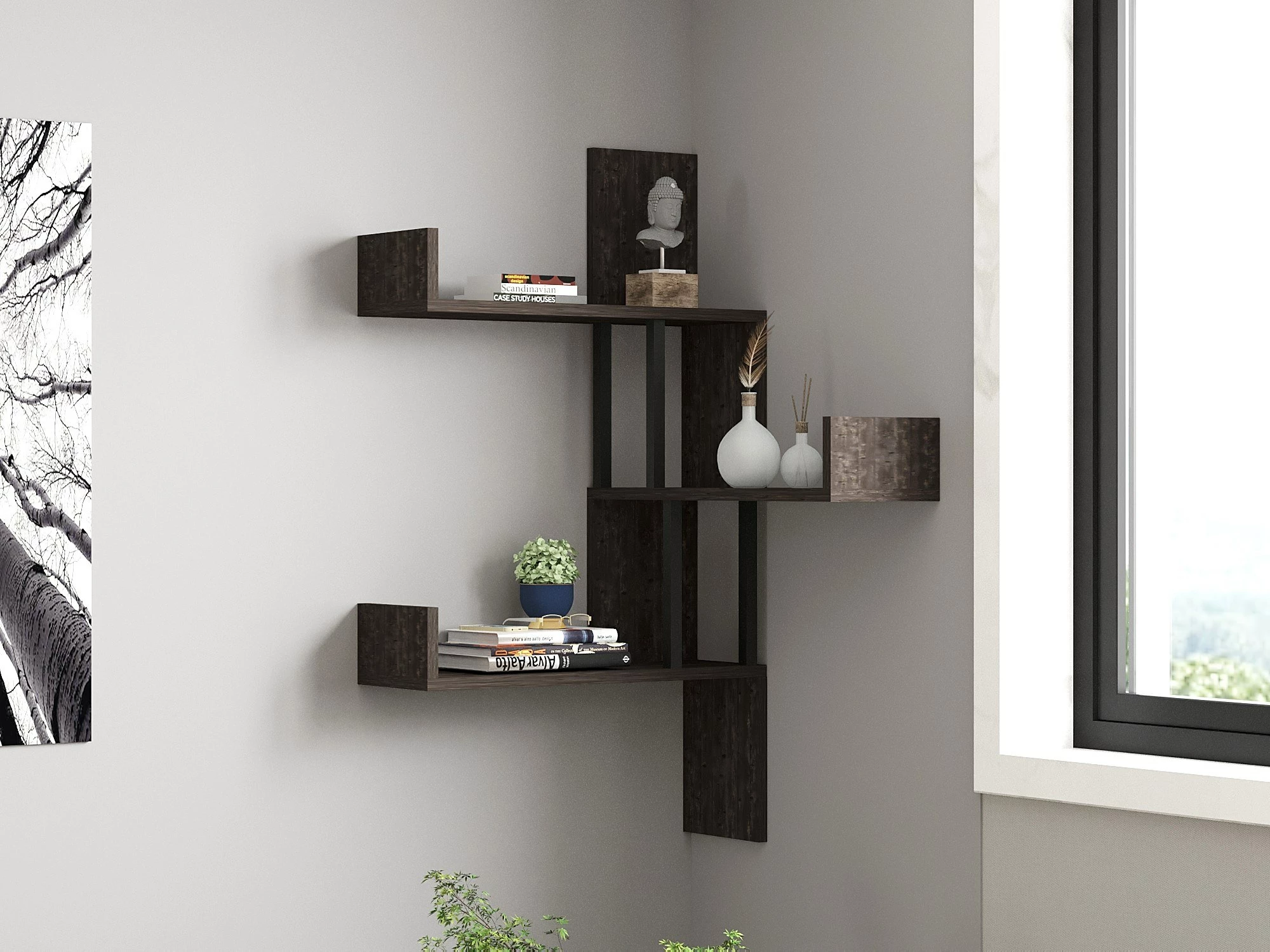 Raft muri, dizajn bombe, ngjyrë antracit, Hanah Home