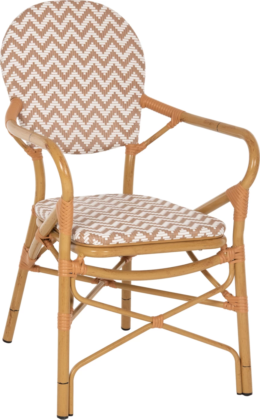 Karrige për jashtë, alumin pamje bambuje, tekstilene natyrale & e bardhë, FH5928.03, 55x58x95cm