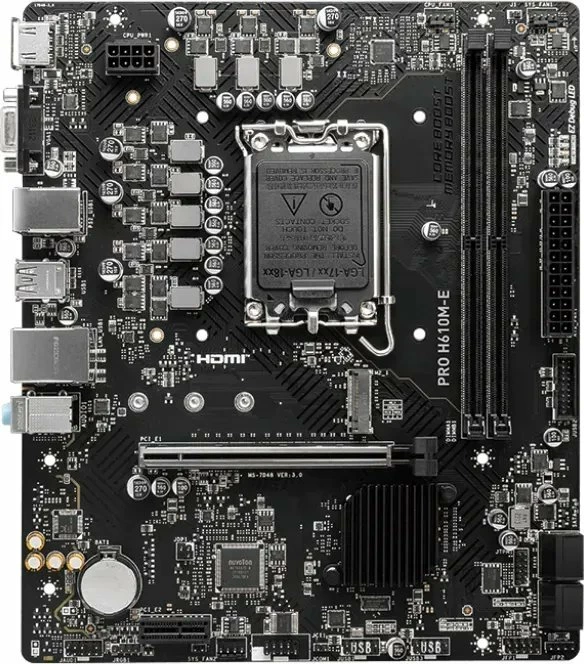 Pllakë amë MSI PRO H610M-E Micro ATX, 2 slote RAM, SATA 3 x4, HDMI/VGA, LAN Gigabit, 2x kabllo SATA