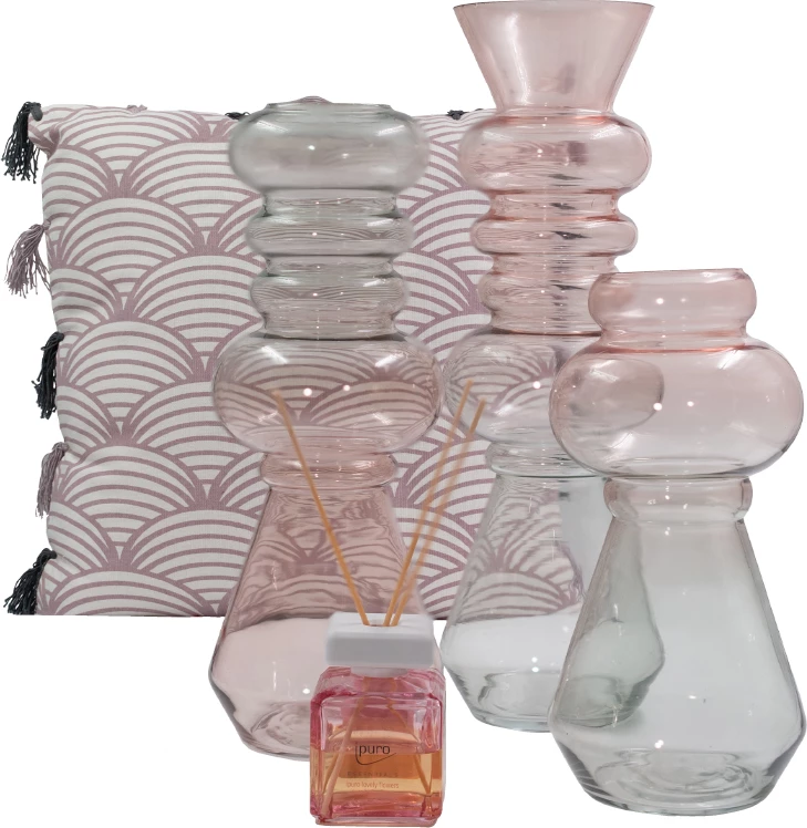 Vazo dekorative FORME, qelq, rozë dhe e gjelbër, 14x14x28cm