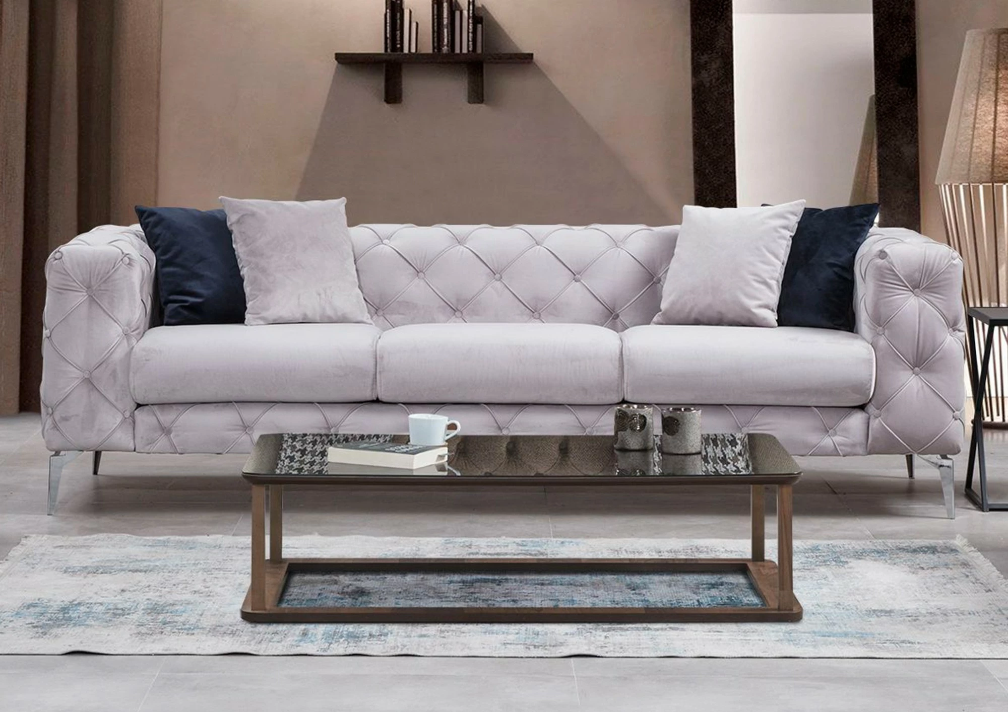 Divan treshe Atelier del Sofa, Como, ngjyrë gri e çelët