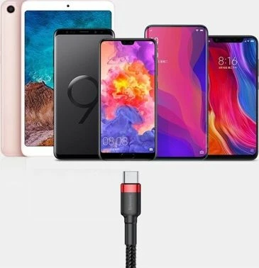 Kabllo USB-A në USB-C Baseus Cafule CATKLF-U91 3 m USB 2.0 e thurur, zi-kuqe