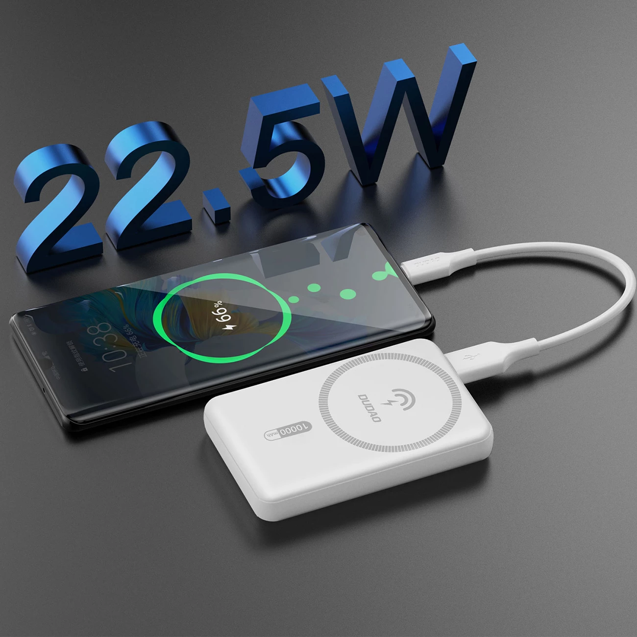 Power bank magnetik Dudao K14S 5000mAh 20W, karikim pa tela 15W, 1x USB-A/1x USB-C, bardhë