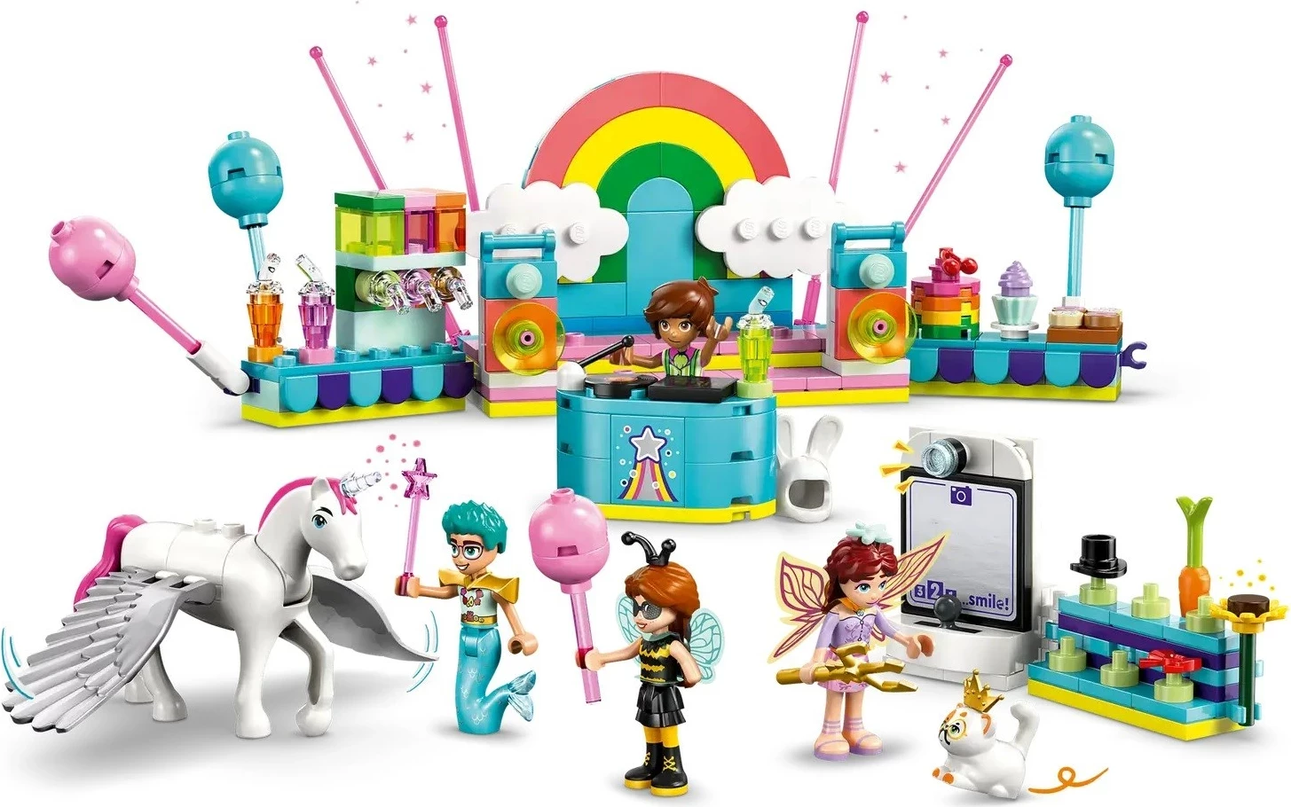 Set lodrash LEGO Friends 42661, 261 pjesë, me 5 minifigura, Party me njëbrirësh dhe zanë