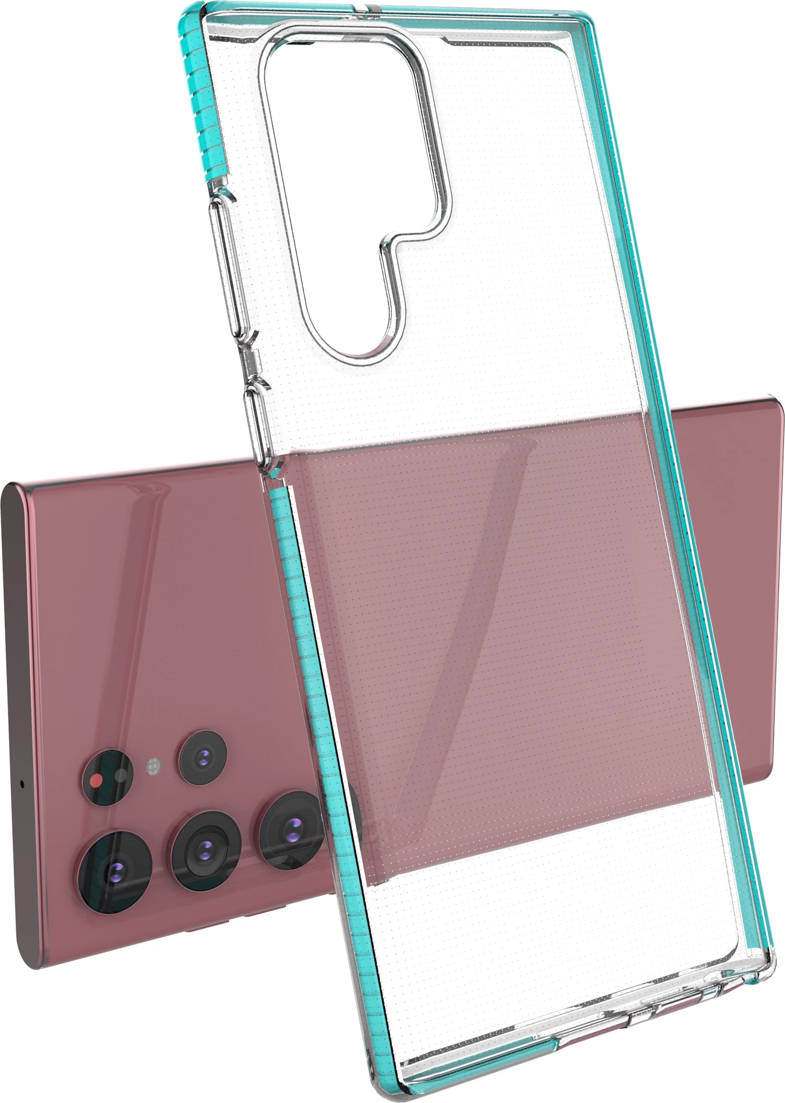 Mbështjellës Hurtel Spring Case për Samsung Galaxy S22 Ultra, xhel, kornizë kaltër, Transparent