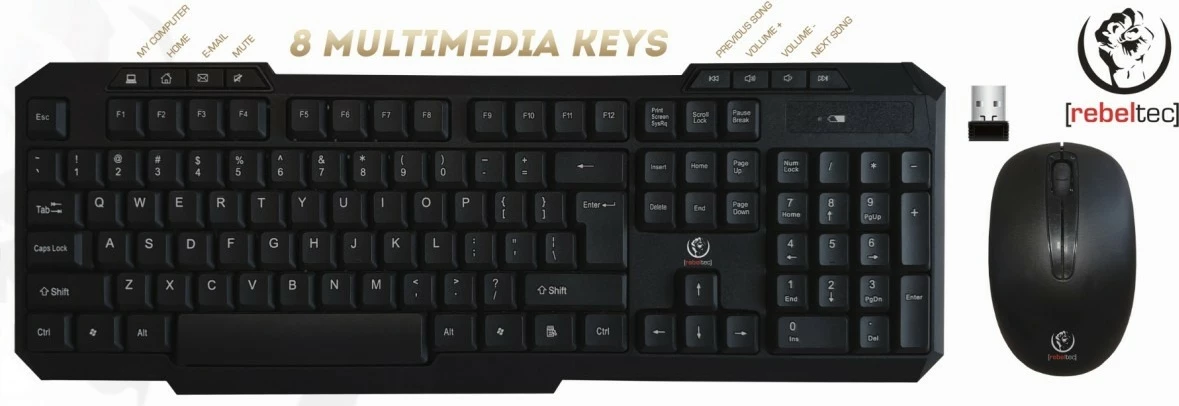 Set wireless tastierë + maus Rebeltec Vortex, CE+WEEE, i zi
