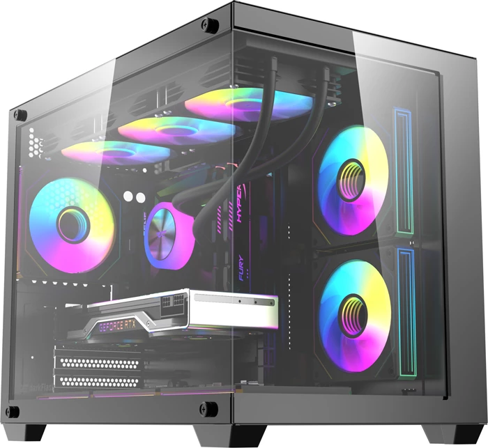 Kasë DarkFlash B275 PRO Mini Tower, Tempered Glass 270°, 6x 120mm ventilatorë, e zezë