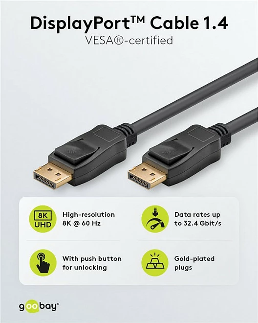 Kabllo DisplayPort Goobay 1.4, 2m, e zezë