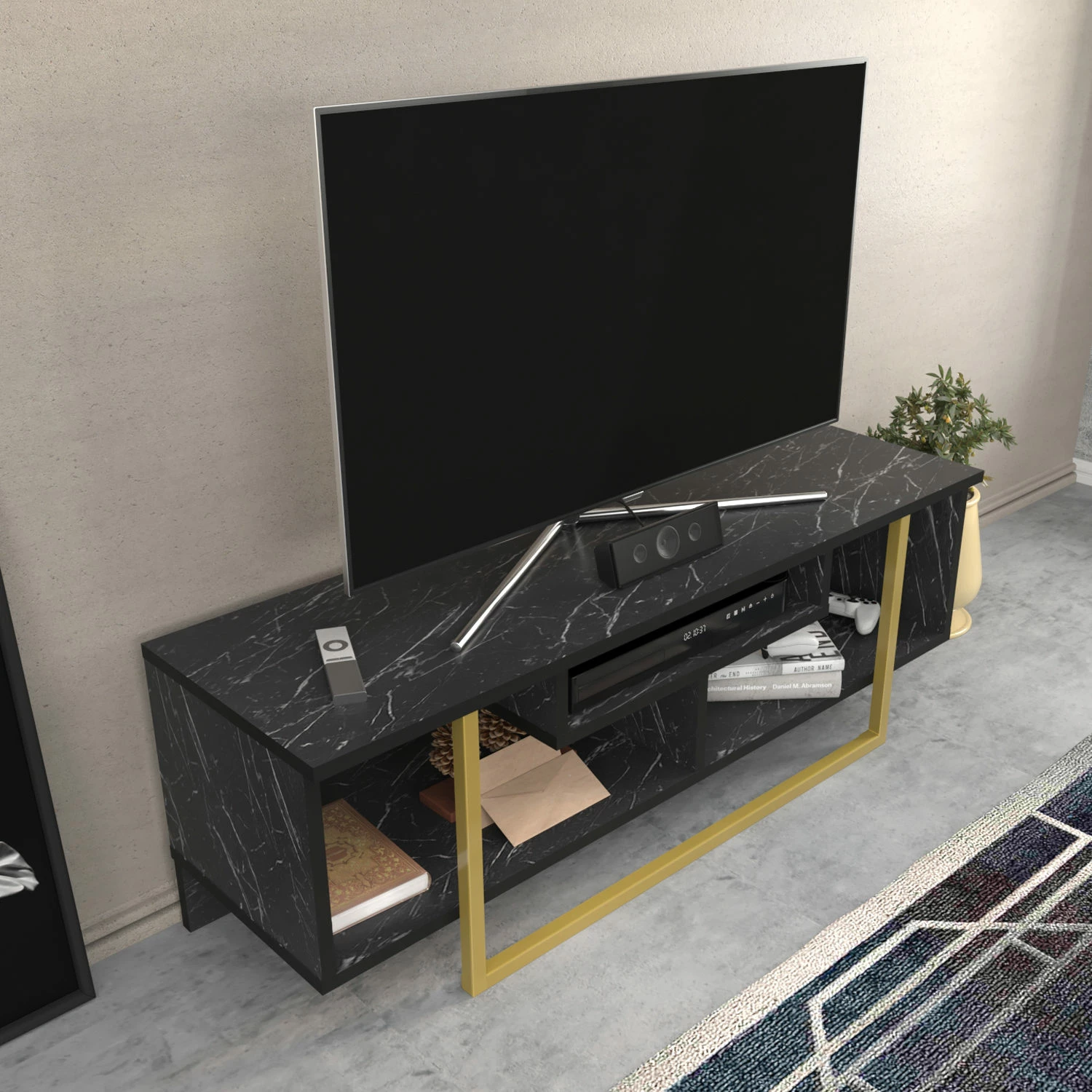 Komodinë TV Hanah Home, Asal 120, e zezë dhe ari
