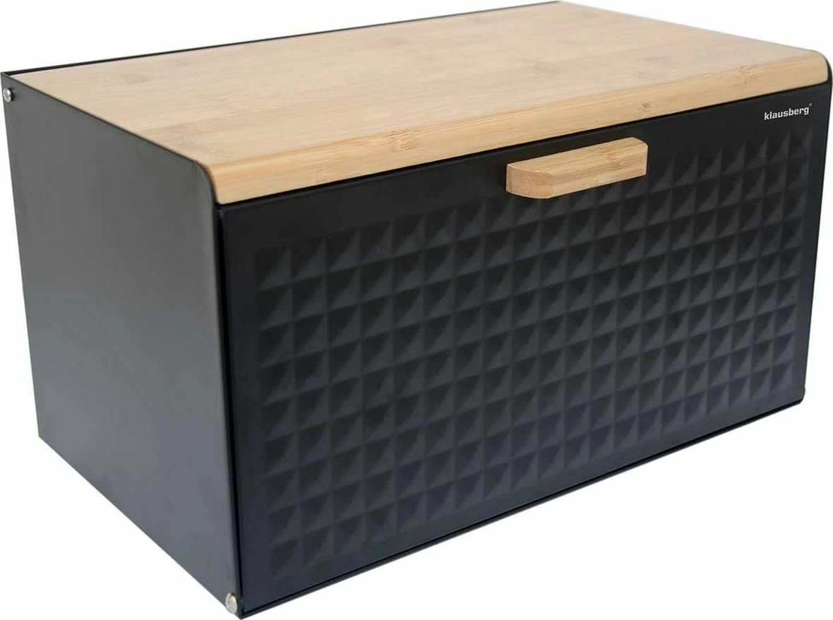 Kuti buke Klausberg KB-7425, bambu-çelik inox, 23.5 x 35.5 x 21 cm, e zezë matte/dru i çelët