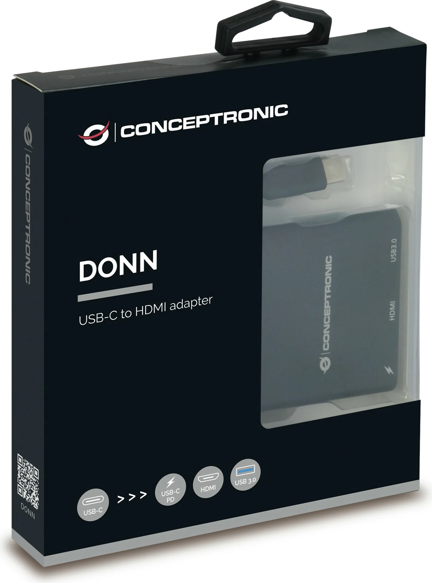 Dock Conceptronic 3-1 USB-C në HDMI/USB-A/60WPD 15cm, zi