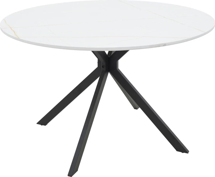 Tavolinë Xuson, sipërfaqe mermeri të bardhë, këmbë metalike të zeza, D120x75cm