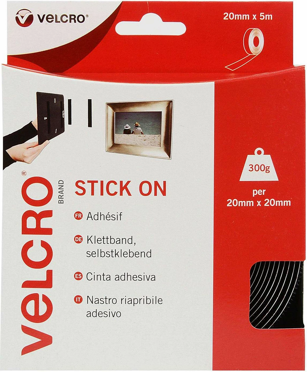 Shirit VELCRO VEL-EC60217 vetëngjitës, 20 mm x 5 m, i zi