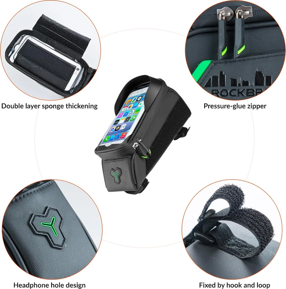 Çantë biçiklete Rockbros 029-1BK me mbulesë telefoni, 1.5L, e zezë