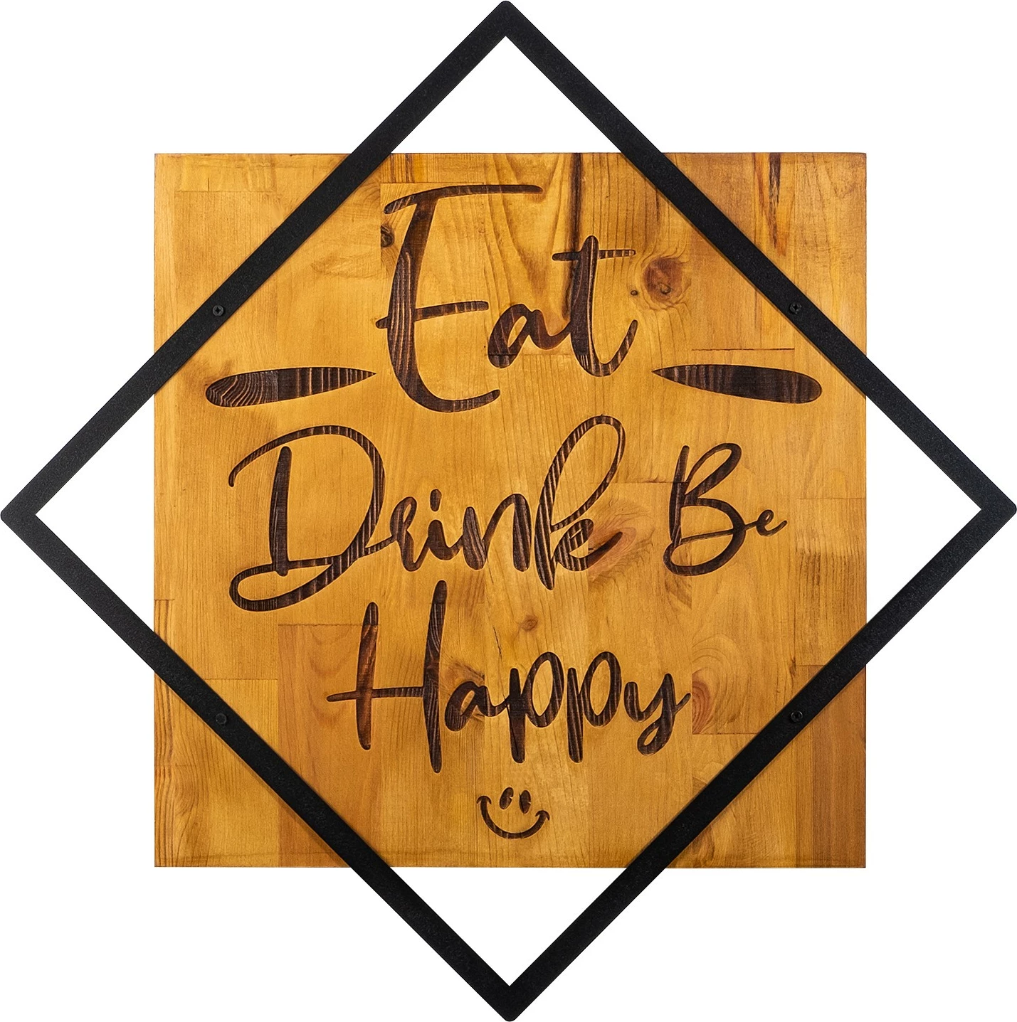 Aksesor dekorativ prej druri për mur, Wallity, ngjyrë arre, Eat, Drink Be, Happy