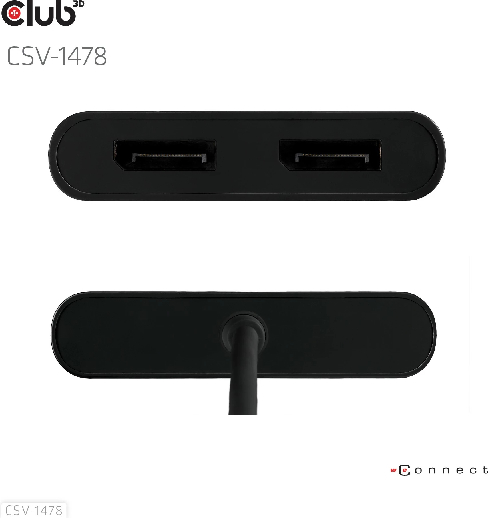 Adapter Club3D USB-C/USB-A në 2x DisplayPort 4K, i zi