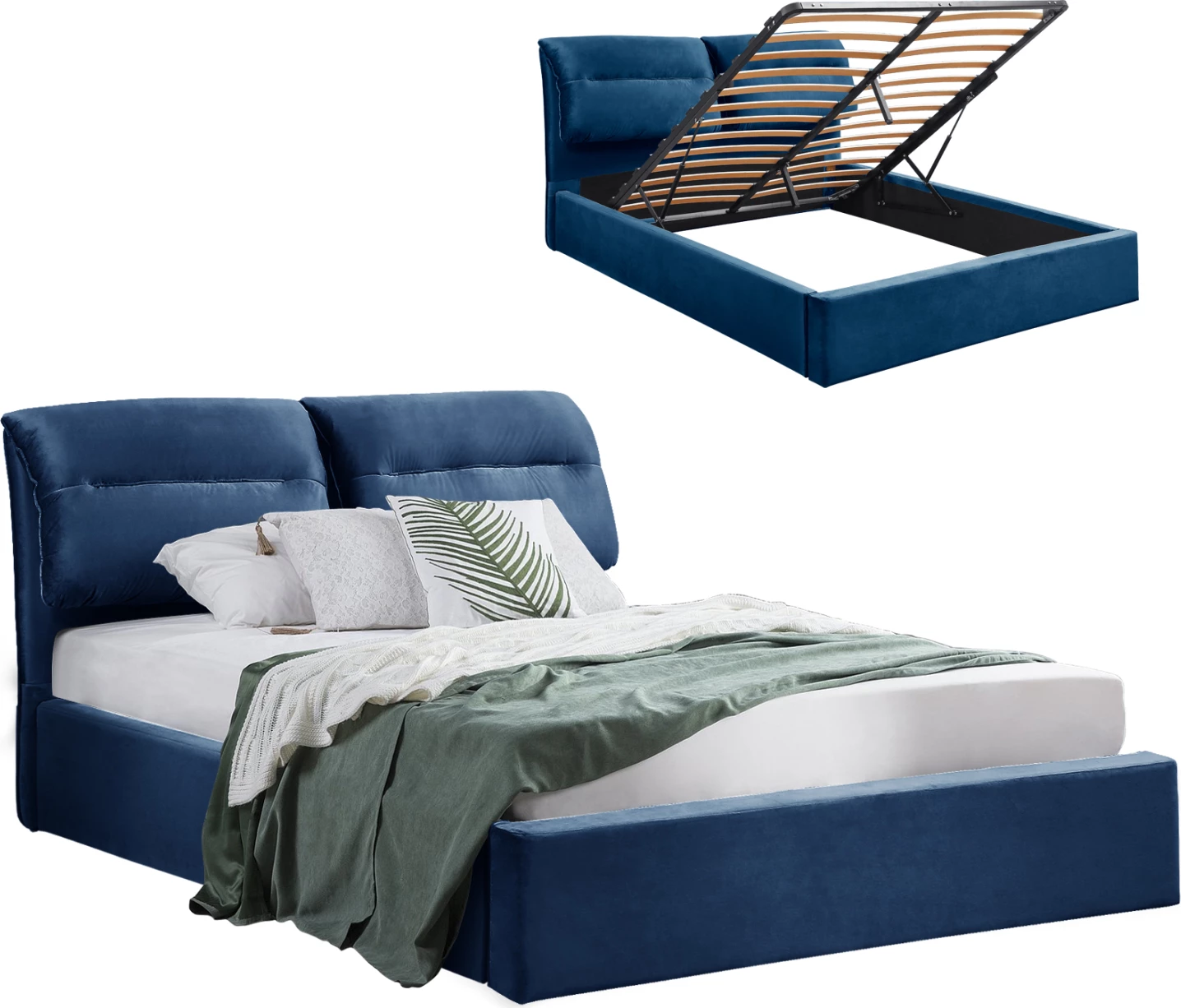 Krevati KENDRA FH565.18 kadife blu me hapësirë magazinimi 160x200 cm dyshek