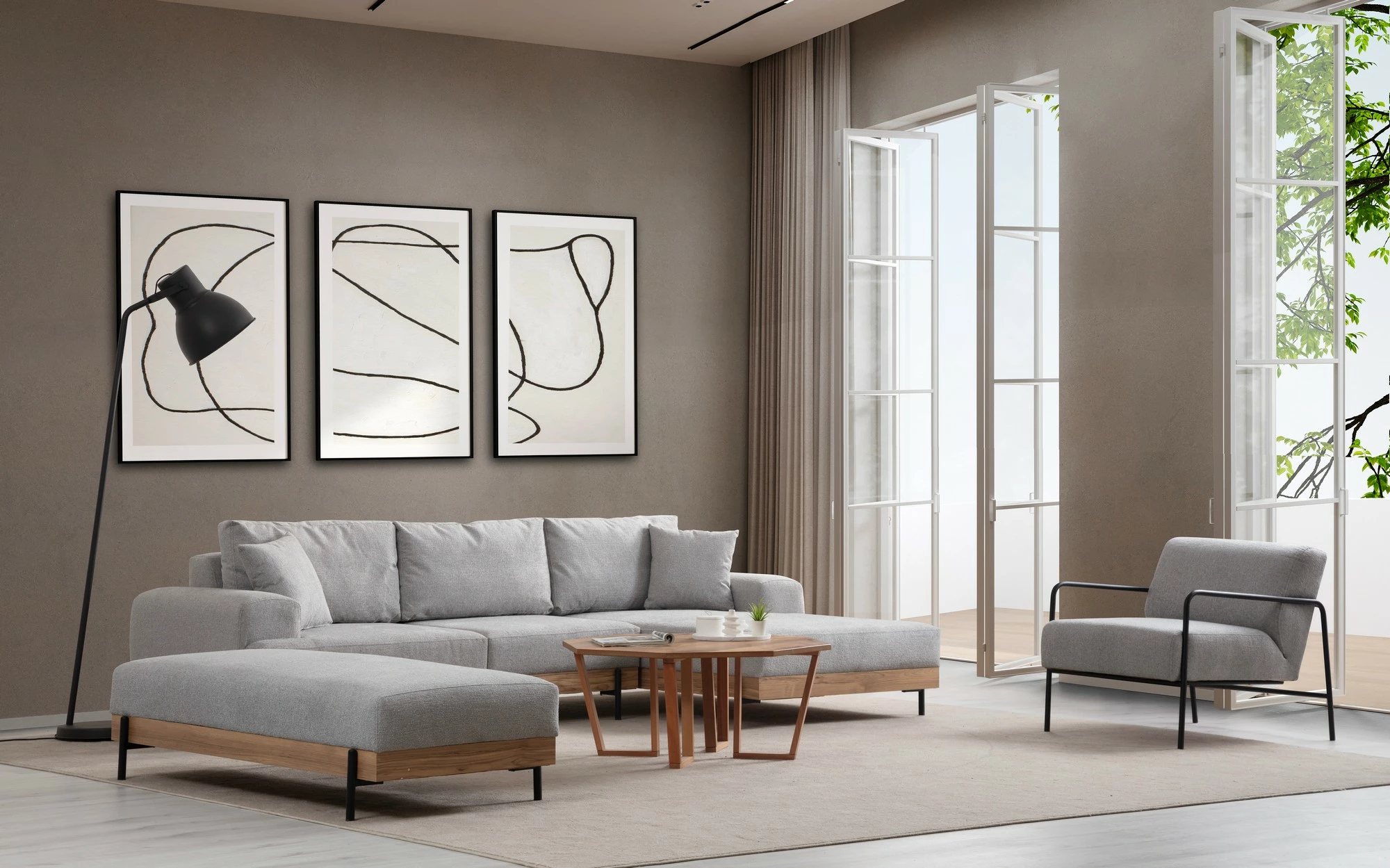 Këndare Atelier del Sofa, Eti Oak, e djathtë, ngjyrë gri