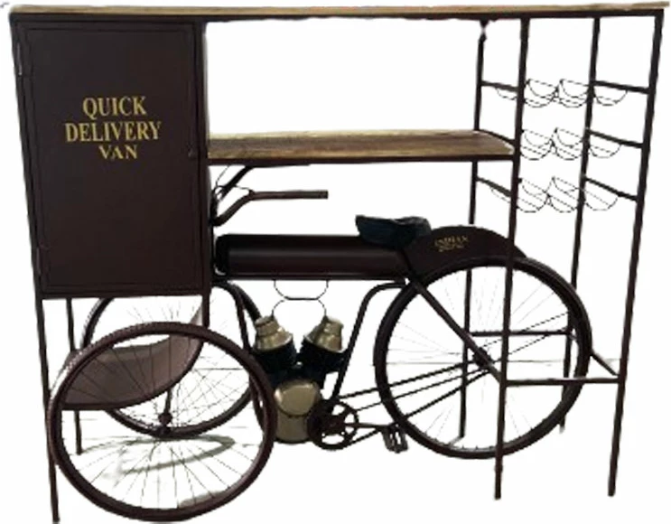 Konsolë bar në formë tricikli, ngjyrë bordo-natyrale, 178x53x145