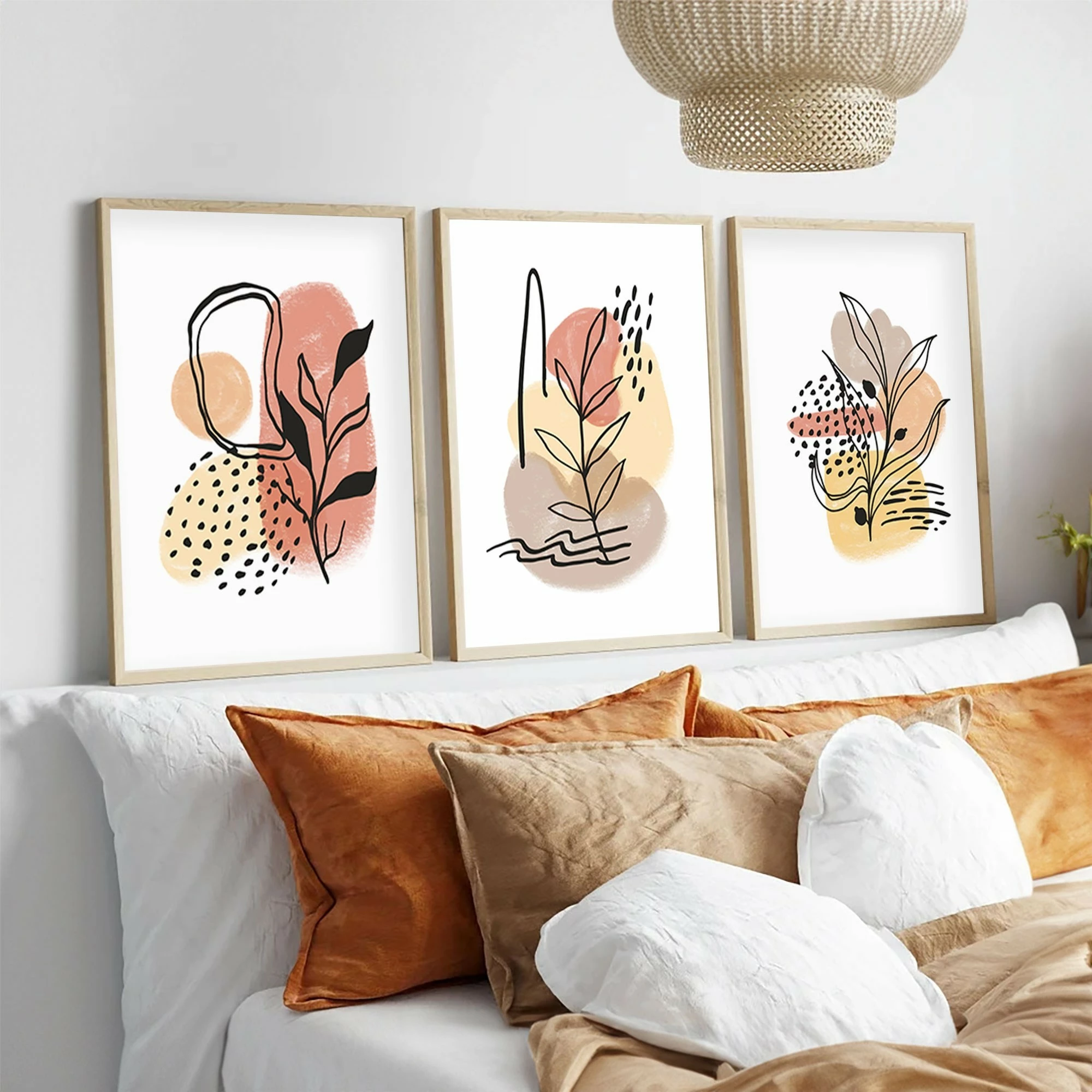 Pikturë dekorative me kornizë, MDF, shumëngjyrëshe, set prej 3 copash, Wallity, Huhu226, 50x70cm