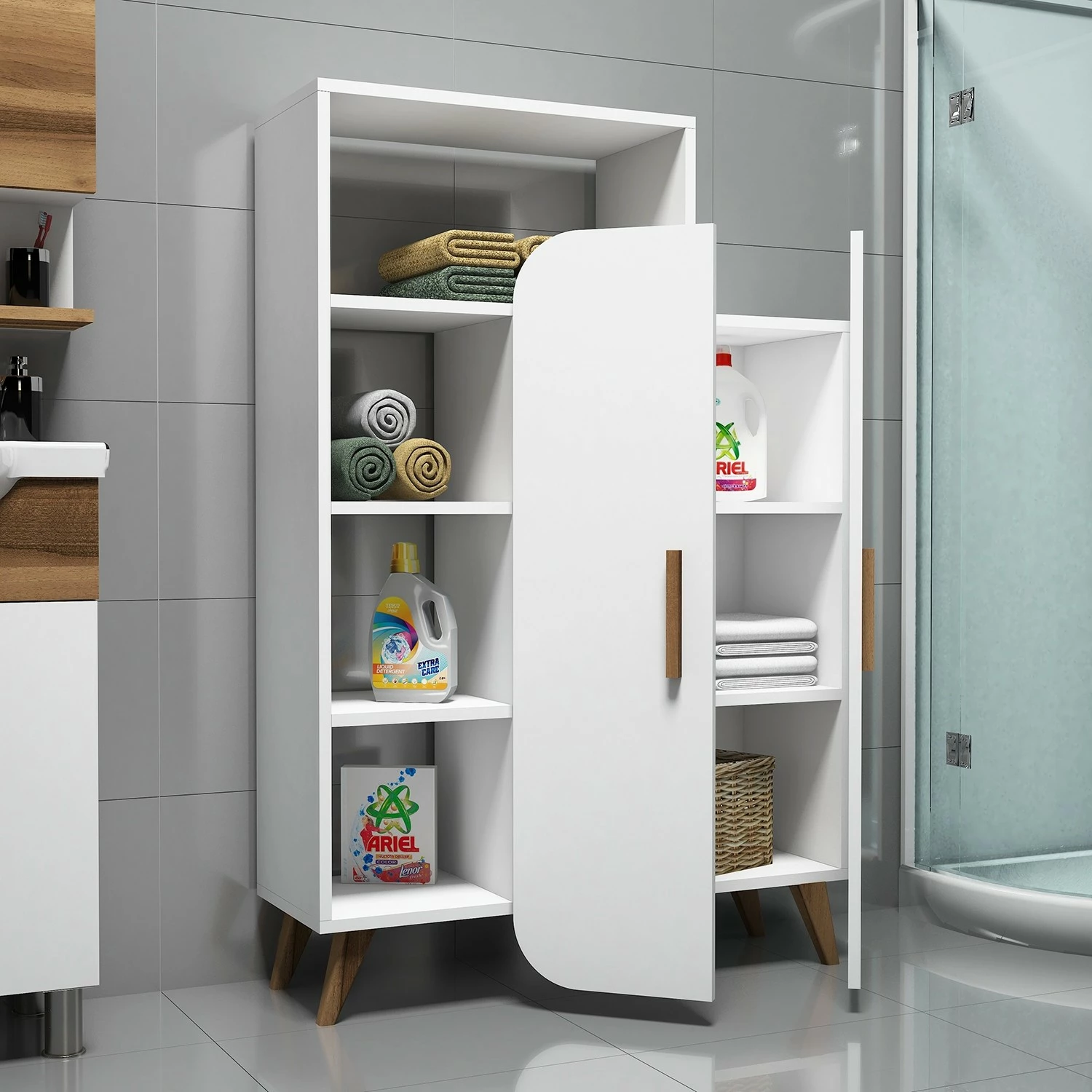 Raft librash Hanah Home, formë moderne, ngjyrë e bardhë