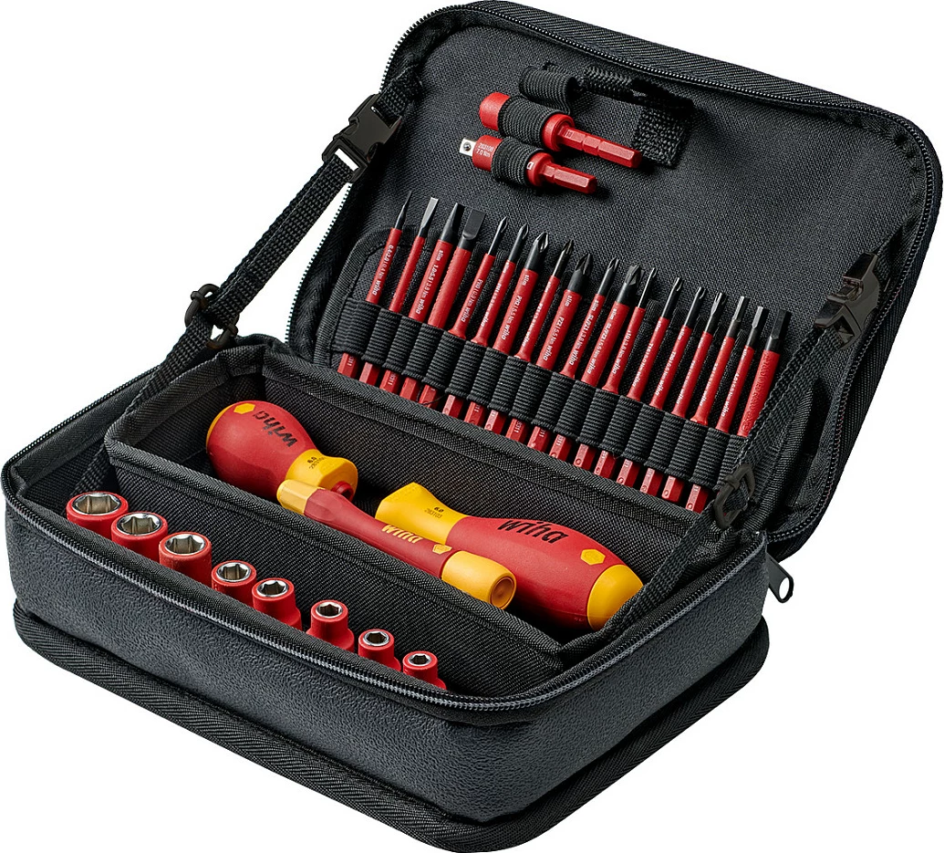 Set kaçavidash izolume Wiha 43465, 18 bitë, 3 doreza, 1000V, 969 g, kuqe/portokalli