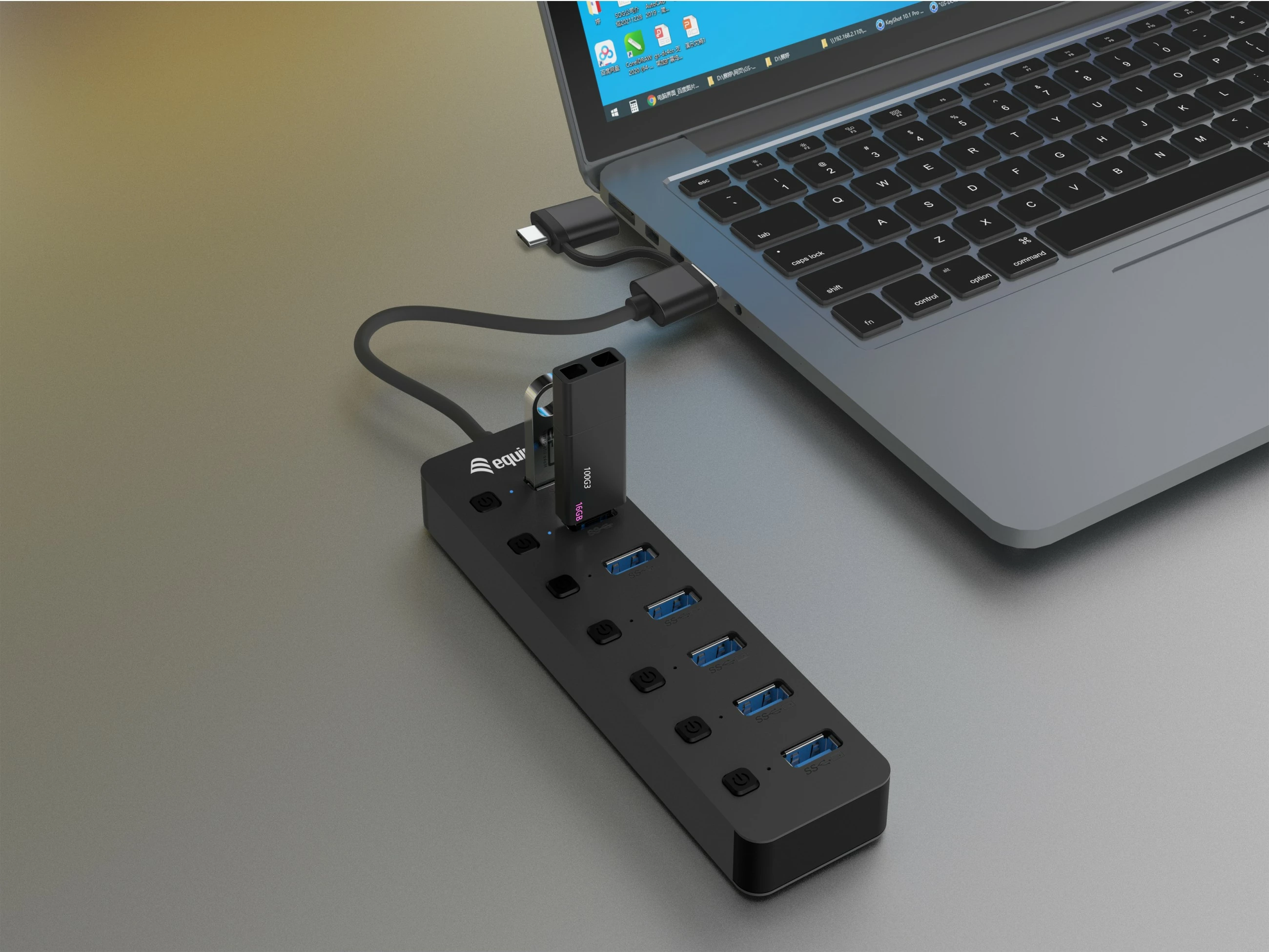 USB hub EQUIP 7 porta USB 3.2 Gen 1, me adapter rryme, i zi