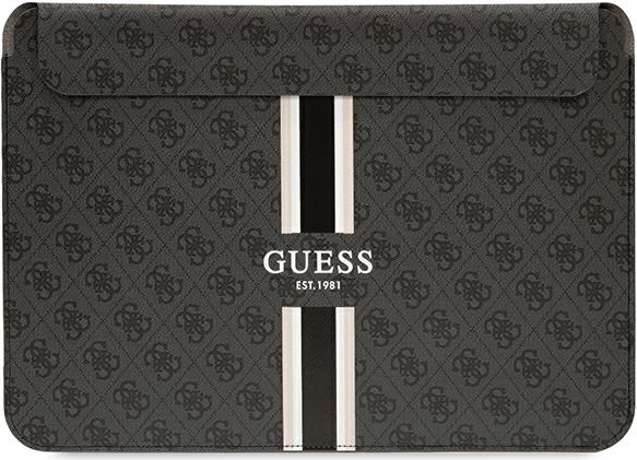 Mbështjellës laptopi Guess 4G Printed Stripes, deri 14", lëkurë eko, e zezë