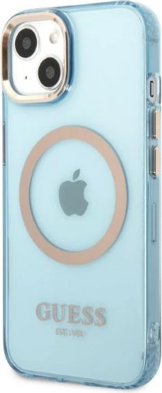 Mbështjellës Guess Gold Outline Translucent MagSafe për iPhone 13, Blu