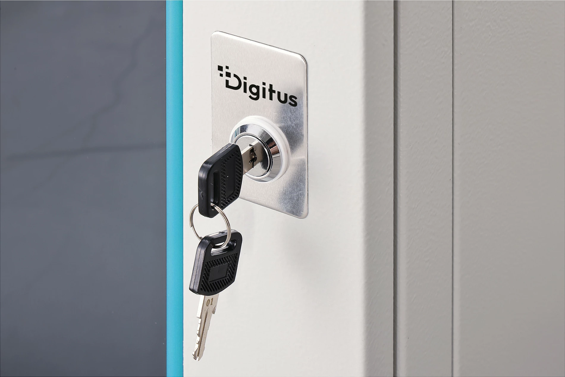 Kabinet rrjeti për mur Digitus Dynamic-N, 9U, 600x600mm, IP20, derë xhami me kyç, gri e hapur
